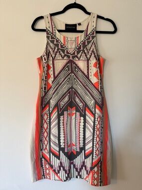 MINKPINK Coral, Black & Cream Geometric Tank Dress